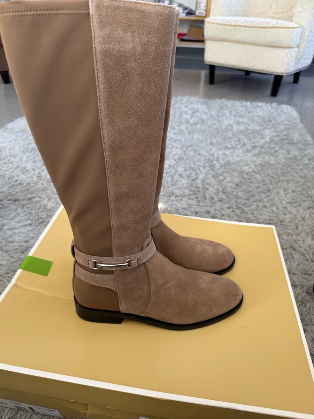 Michael Kors Taupe Suede and Stretch Knee-High Boots
